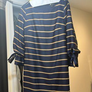 Banana Republic Pinstripe Poe-Sleeve Dress in Blue